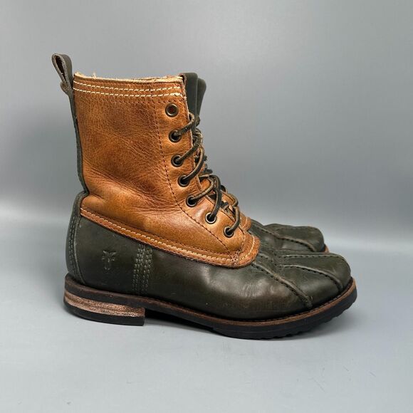 Frye Shoes - Frye Veronica Women's 6.5 Brown Leather Shearling Duck Boots Lace-Up Mid-Calf